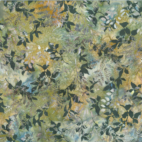 Hoffman Fabrics Bali Hand Dyed Batik Leafy Branches Ferns Fronds Nature Moss Green
