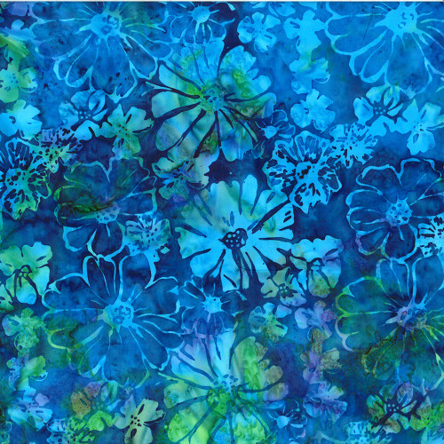 Hoffman Fabrics Bali Hand Dyed Batik Mixed Summer Flower Blooms Lapis Blue