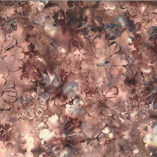 Hoffman Fabrics Bali Hand Dyed Batik Mixed Summer Flower Blooms Toast Brown Roux