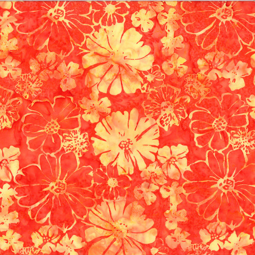 Hoffman Fabrics Bali Hand Dyed Batik Mixed Summer Flower Blooms Sherbert Orange