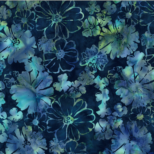 Hoffman Fabrics Bali Hand Dyed Batik Mixed Summer Flower Blooms Watercress Blue Green Aqua