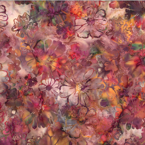 Hoffman Fabrics Bali Hand Dyed Batik Mixed Summer Flower Blooms Autumn Brown Red Purple
