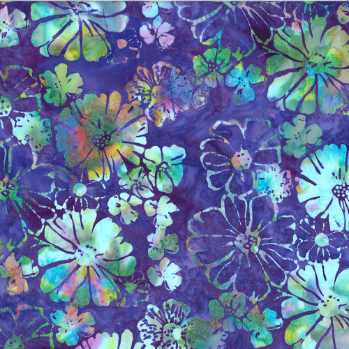 Hoffman Fabrics Bali Hand Dyed Batik Mixed Summer Flower Blooms Wildflower Purple Green Aqua