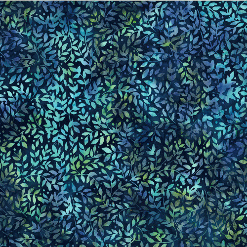 Hoffman Fabrics Bali Hand Dyed Batik Packed Leaves Watercress Blue Green Aqua