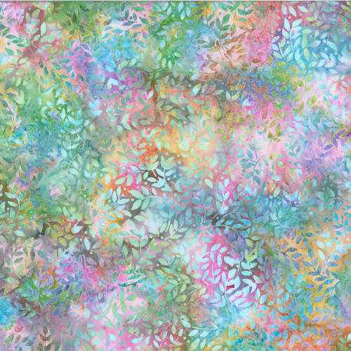 Hoffman Fabrics Bali Hand Dyed Batik Packed Leaves Taffy Pink Green Aqua