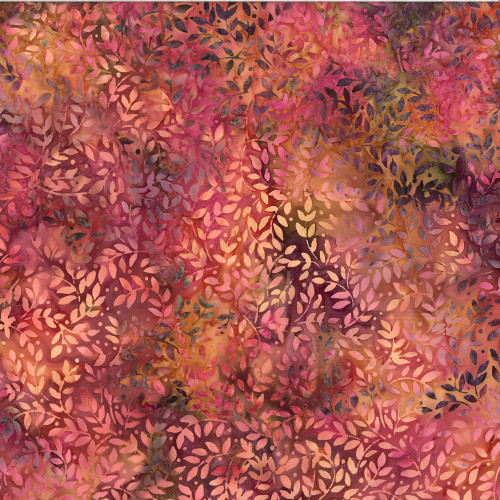 Hoffman Fabrics Bali Hand Dyed Batik Packed Leaves Global Spice Purple Red Brown