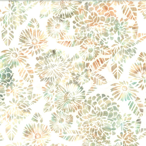 Hoffman Fabrics Bali Hand Dyed Batik Woodblock Flowers Hydrange Zinnia Impressionist Green Pink
