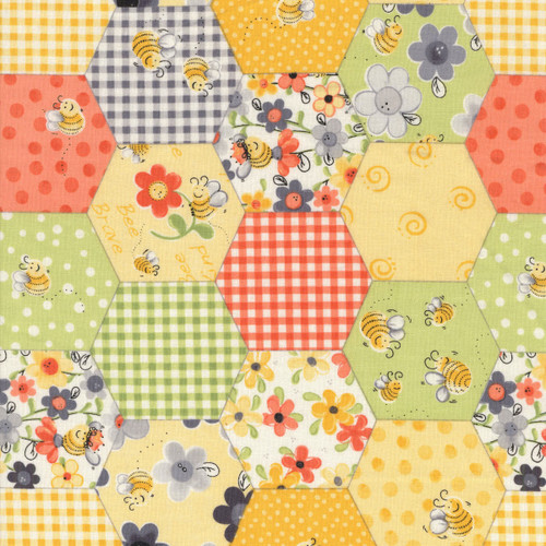 Clothworks Fabrics Sweet Bees SusyBee Honeycomb Patchwork Yellow