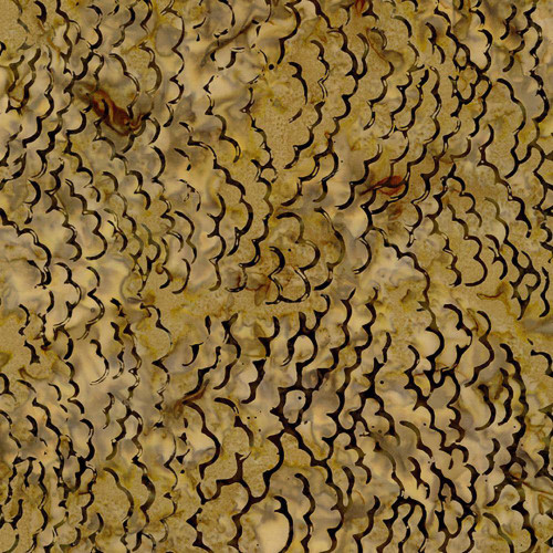 Timeless Treasures Fabrics Chateau Tonga Batiks Cork Leather Brown Stria Moss Texture, fabric with organic moss-like textured pattern and brown striations on a cork leather background.