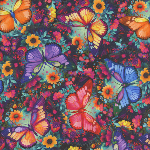 Blank Quilting Fabrics Luminous Haven JK Stewart Turquoise Blue Blue Butterflies
