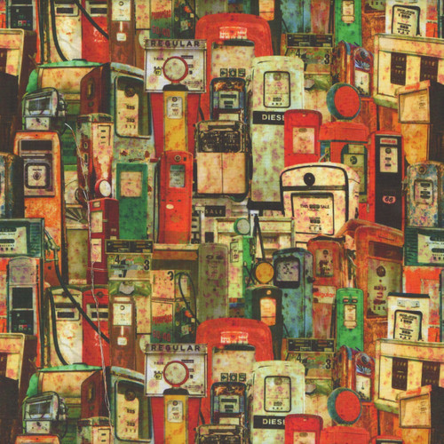 Blank Quilting Fabrics Historic Highway Thea Leaney Multi Gas Pumps