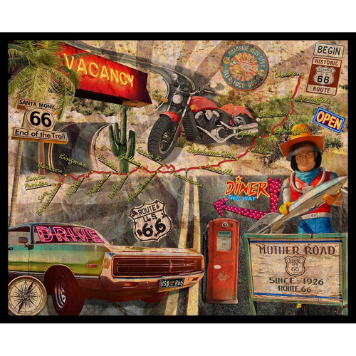 Blank Quilting Fabrics Historic Highway Thea Leaney Grey Route 66 Panel