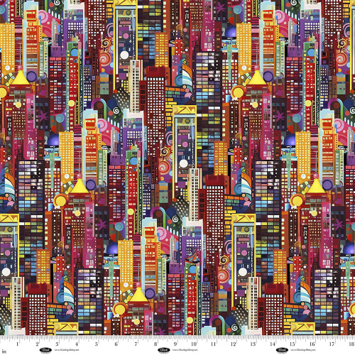 Blank Quilting Fabrics Metro Mirage Ray Heere Red City Skyscrapers