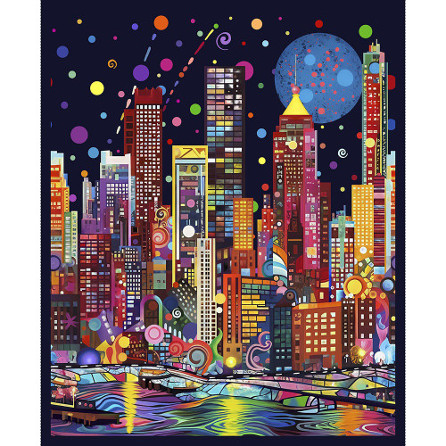 Blank Quilting Fabrics Metro Mirage Ray Heere Black City Skyline Panel