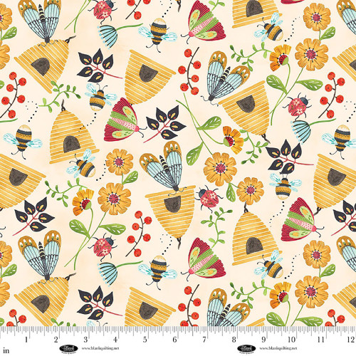 Blank Quilting Fabrics Nature's Symphony Color Pop Studio Pale Yellow Beehives and Flowers