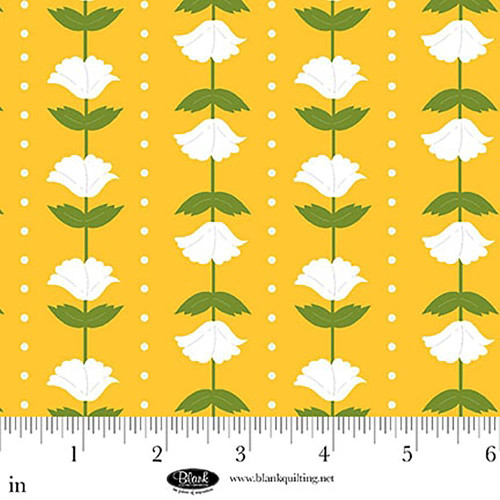 Blank Quilting Fabrics The Bright Side Jessica Dayon Yellow Flower and Polka Dot Stripe