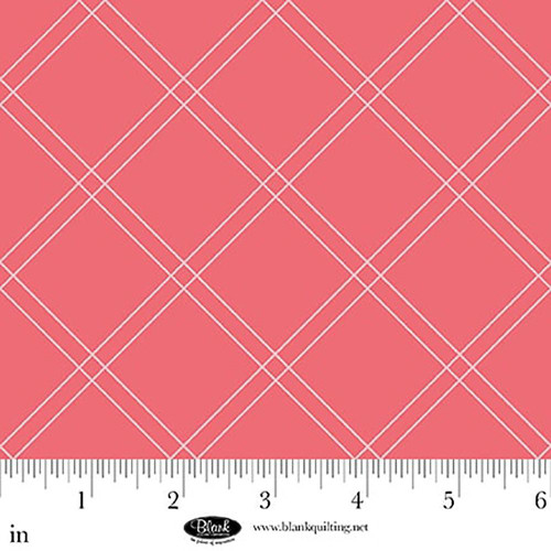 Blank Quilting Fabrics The Bright Side Jessica Dayon Pink Windowpane Plaid, pink fabric with white windowpane plaid pattern.