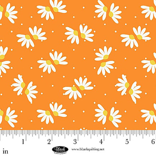 Blank Quilting Fabrics The Bright Side Jessica Dayon Orange Daisies and Dots