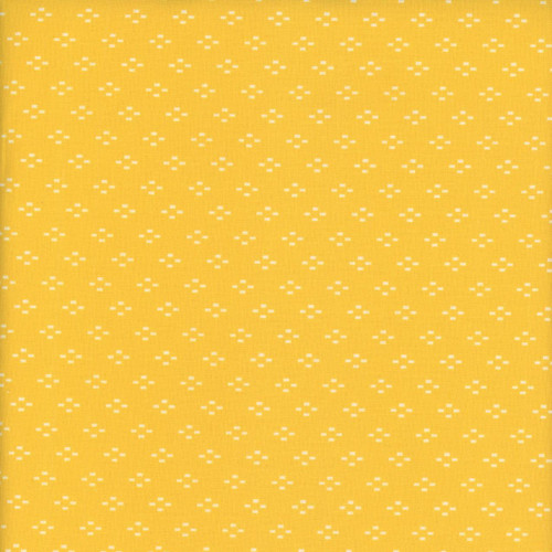 Blank Quilting Fabrics The Bright Side Jessica Dayon Yellow Dash Diamonds, a bright yellow fabric with a white diamond pattern.