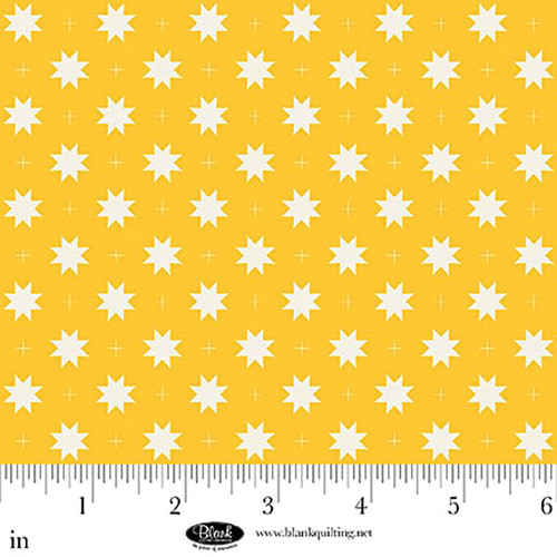 Blank Quilting Fabrics The Bright Side Jessica Dayon Yellow Eight Point Star and Check