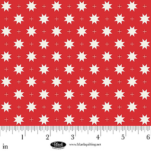 Blank Quilting Fabrics The Bright Side Jessica Dayon Red Eight Point Star and Check