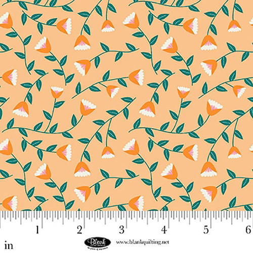 Blank Quilting Fabrics The Bright Side Jessica Dayon Peach Pink Viney Flowers