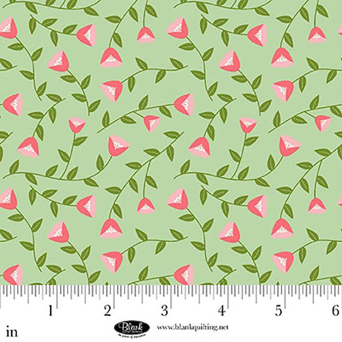 Blank Quilting Fabrics The Bright Side Jessica Dayon Light Green Viney Flowers