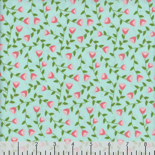 Blank Quilting Fabrics The Bright Side Jessica Dayon Turquoise Blue Viney Flowers