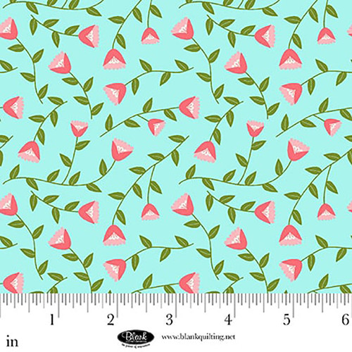 Blank Quilting Fabrics The Bright Side Jessica Dayon Turquoise Blue Viney Flowers