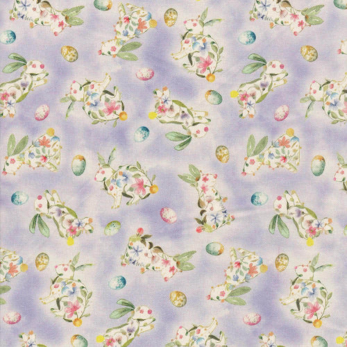 Henry Glass Fabrics Basket Full of Blessings Catherine Bartolli Lilac Purple Tossed Bunnies