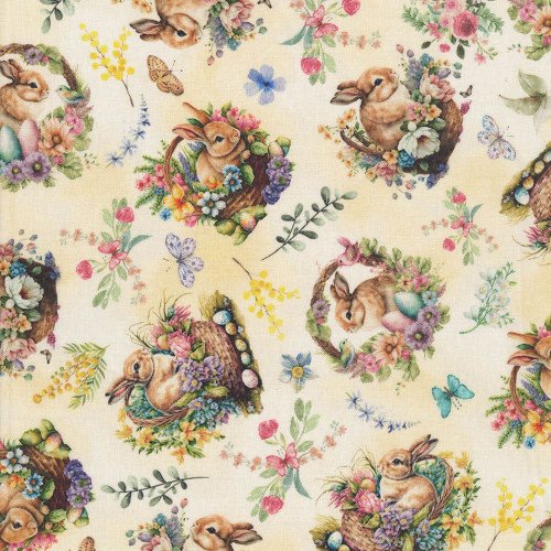 Henry Glass Fabrics Basket Full of Blessings Catherine Bartolli Butter Yellow Tossed Baskets