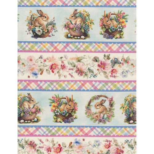 Henry Glass Fabrics Basket Full of Blessings Catherine Bartolli Sky Blue Repeating Border Stripe