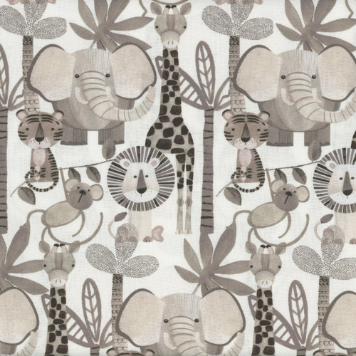 Henry Glass Fabrics Jungle Romp Betsey Cavallo Cream Beige Directional Animals