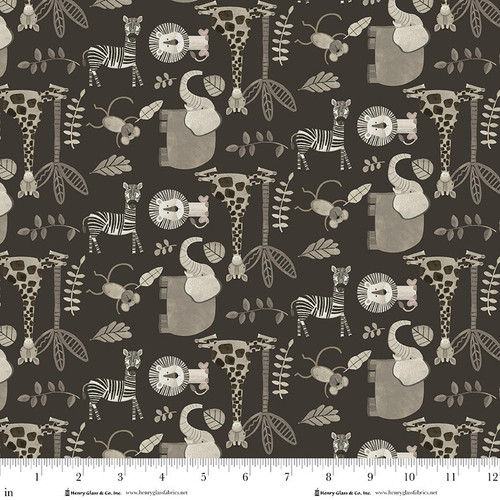 Henry Glass Fabrics Jungle Romp Betsey Cavallo Black Small Animals