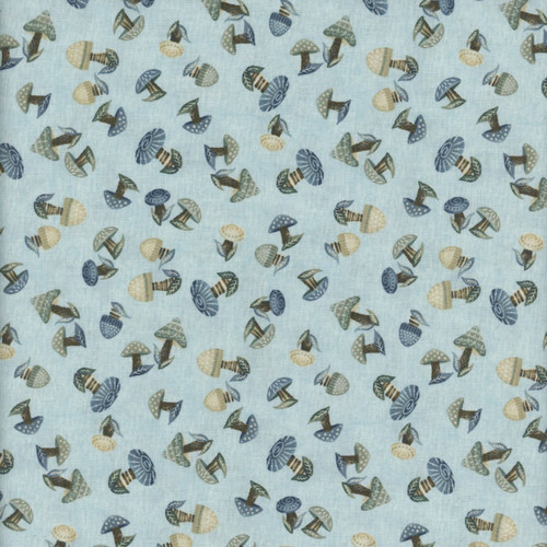 Henry Glass Fabrics Norwegian Forest Mary Jane Carey Pale Blue Mushrooms