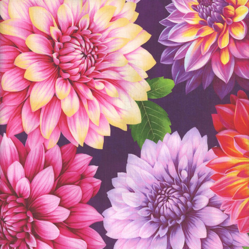 Henry Glass Fabrics Blissful Blooms Color Principle  Purple Dahlias