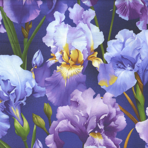 Henry Glass Fabrics Blissful Blooms Color Principle  Deep Purple Irises