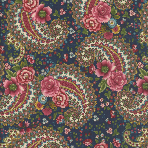 Henry Glass Fabrics Lost Gardens of Heligan Michelle Yeo Prussian Blue Floral Paisley