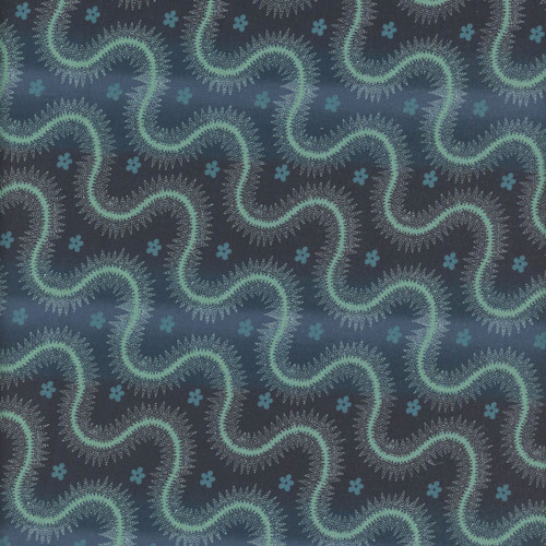 Henry Glass Fabrics Lost Gardens of Heligan Michelle Yeo Prussian Blue Serpentine Stripe