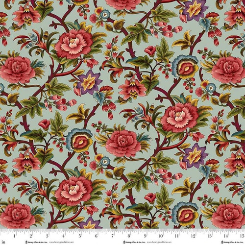 Henry Glass Fabrics Lost Gardens of Heligan Michelle Yeo Teal Blue Heligan Floral Vine