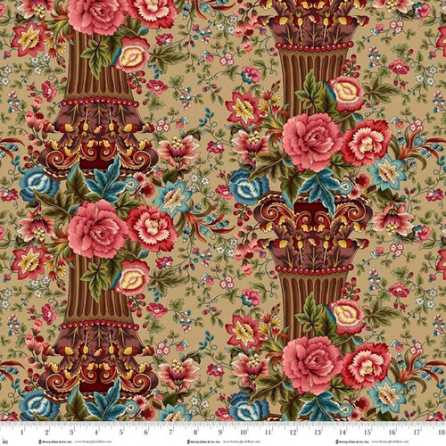 Henry Glass Fabrics Lost Gardens of Heligan Michelle Yeo Red Caramel Brown Floral Column Stripe