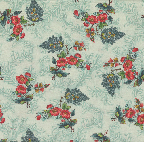 Henry Glass Fabrics Lost Gardens of Heligan Michelle Yeo Teal Blue Primrose Floral Toss