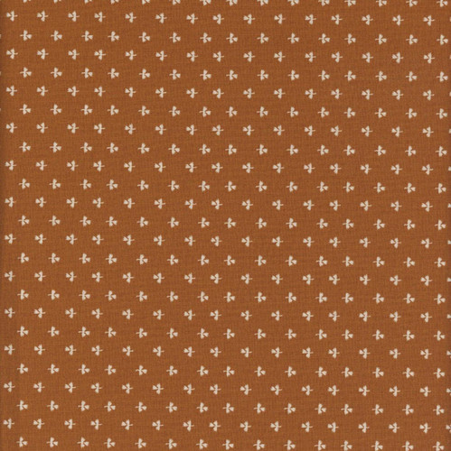 Henry Glass Fabrics Love Struck Kim Diehl Orange Potted Tulips, fabric with a warm orange background and small white floral motifs.