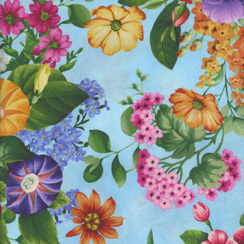 Studio E Fabrics Fabrics Butterfly Boutique Elizabeth Isles Sky Blue Large Flower Allover