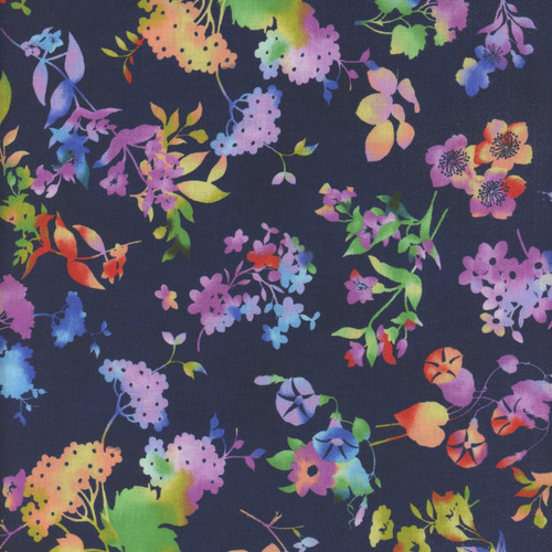Studio E Fabrics Fabrics Butterfly Boutique Elizabeth Isles Indigo Blue Floral Silhouette
