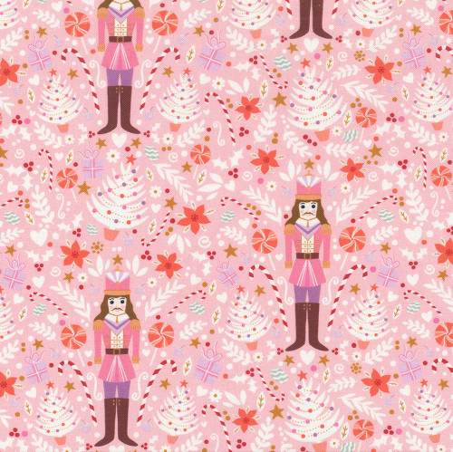 Mia Presley Designs Fabrics Sugar Plum Pink Purple Happy Nutcrackers Stars Trees