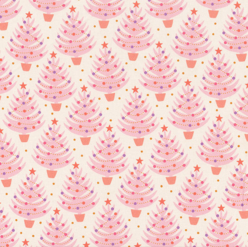 Mia Presley Designs Fabrics Sugar Plum Pink Cream Festive Pine Trees