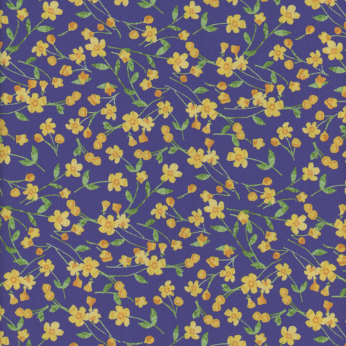 Andover Fabrics Ceramica by Two Can Blue Tossed Daffodil Stems