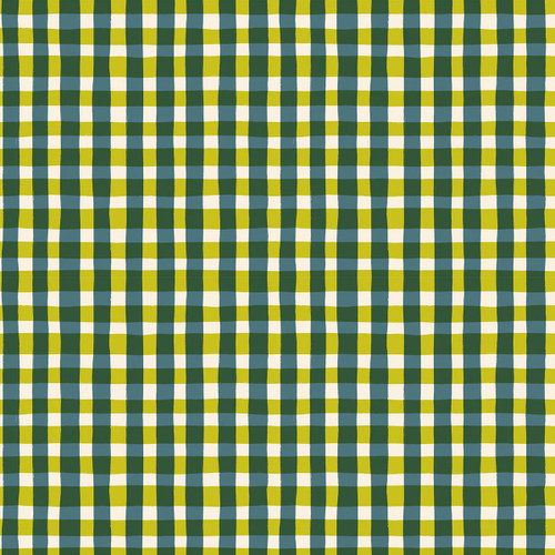 Moda Fabrics Egg and Friends Kimberly Kight Ruby Star Society Tablecloth Check Plaid Galaxy Blue, checkered blue, green, and white plaid fabric