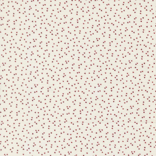 Moda Fabrics American Gatherings Primitive Gatherings Americana Confetti Cloud Crimson Red, fabric with small red triangle confetti pattern on beige background.